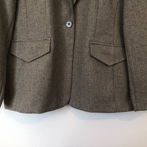 ERIKA Brown Plaid Grid Peak? Lapel One Button Blazer Work Office Suit Jacket 12 - Picture 3 of 6